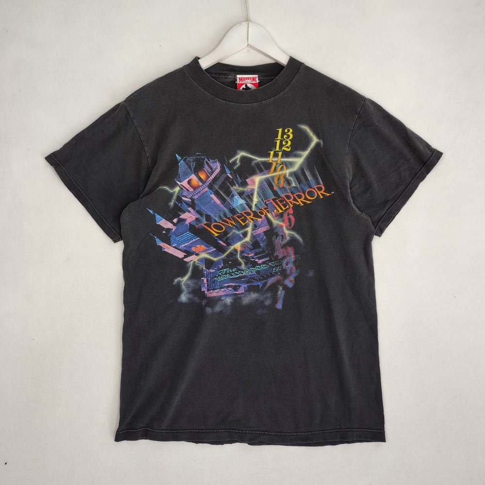 Vintage Disney Tower of Terror T Shirt Mickey Inc Black Graphic Tee Medium